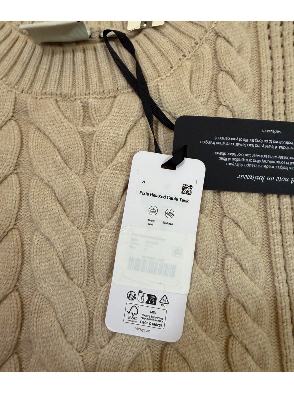 Varley Cable Knit Sleeveless Sweater Vest — Beige - Picture 2 of 3